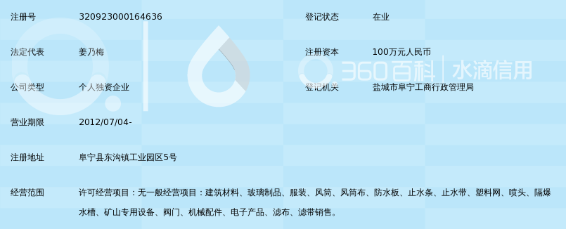 阜宁县东沟镇姜梅物资门市部