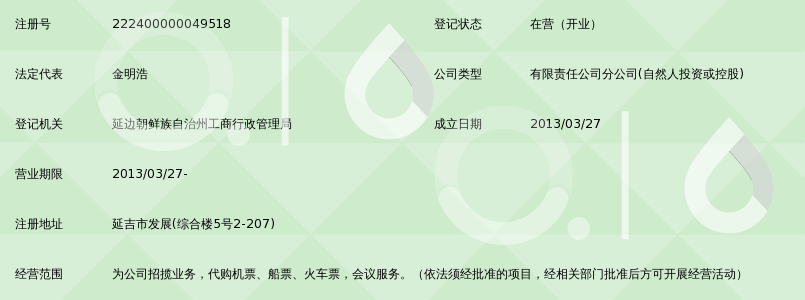 延边交通国际旅行社有限公司发展营业部