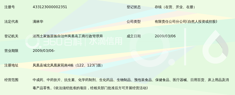 湘西自治州开明大药房零售连锁有限公司凤凰农