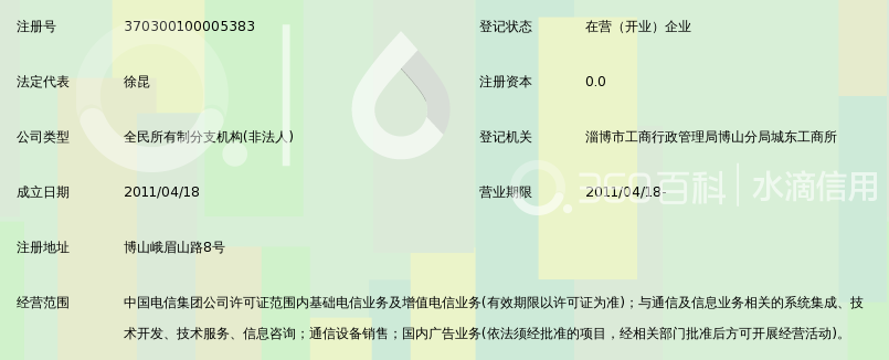 中国电信集团公司山东省淄博电信分公司博山峨