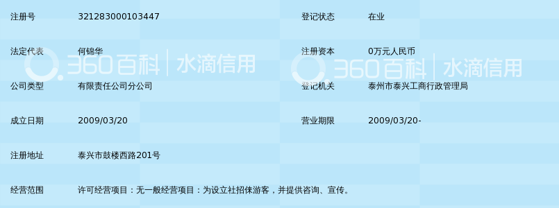 泰州市凤城国际旅行社有限公司泰兴分公司