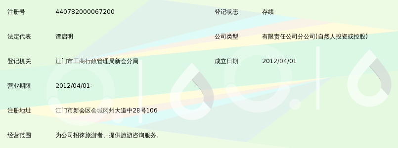 港中旅(江门)国际旅行社有限公司新会营业部