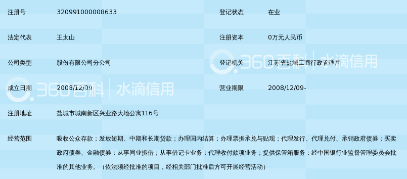 江苏盐城农村商业银行股份有限公司开发区支行