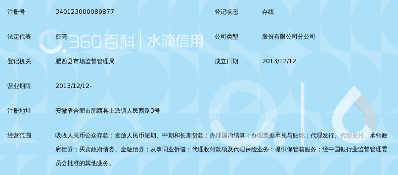 合肥科技农村商业银行股份有限公司肥西支行